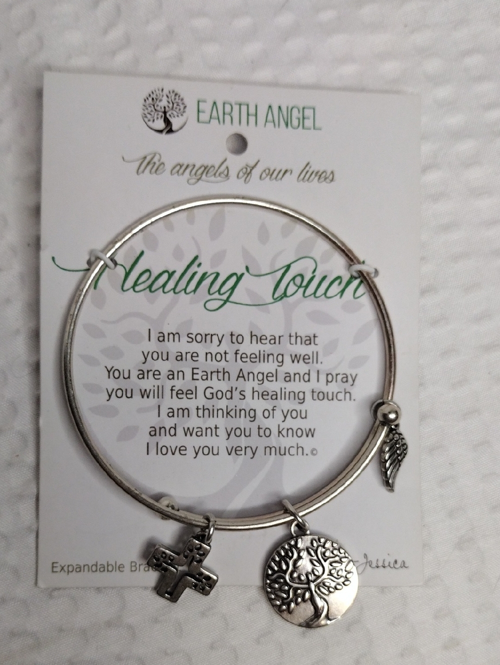 Earth Angel Silver Charm Bangle Bracelet - Healing Touch